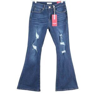 NWT Blue Savvy Women Navy Denim Jeans Sz 9/29 Distressed Flare‎ Stretch Mid Rise